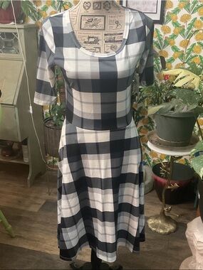 Black and White Plaid Fit-and-Flare Dress